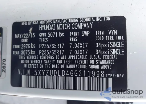 2016 Hyundai Santa Fe Sport 2.4L from USA, damaged, VIN 5XYZUDLB4GG311998